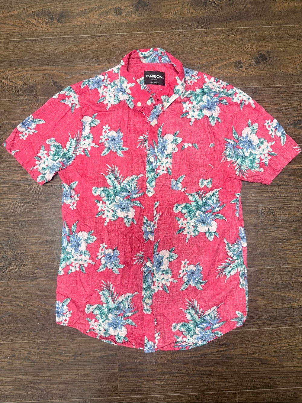 CARBON RED FLORAL HAWAIIAN SHORT SLEEVE BUTTON DOWN SHIRT